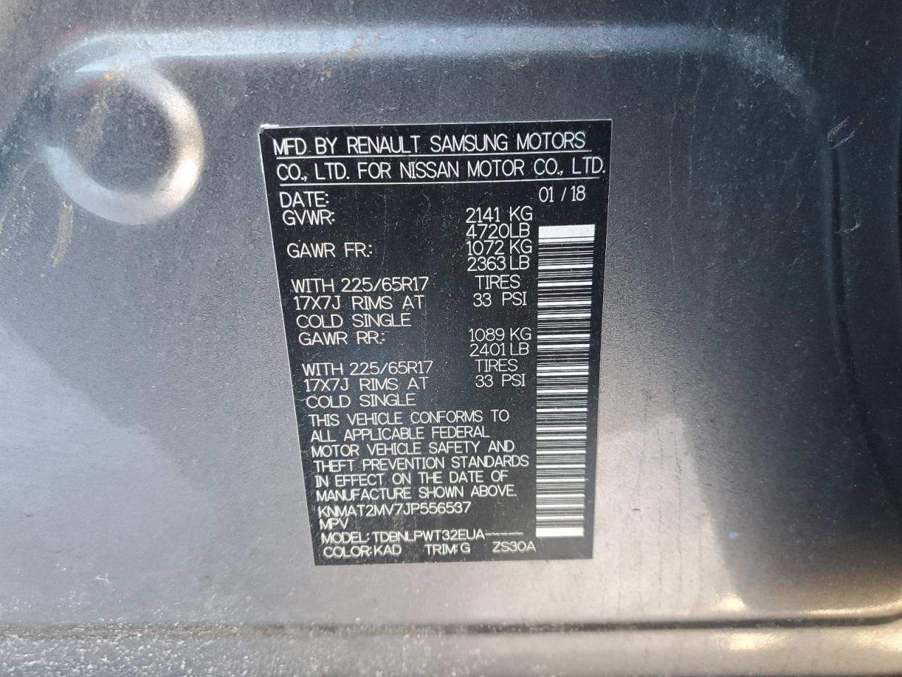 2018 Nissan Rogue VIN KNMAT2MV7JP556537 Copart auction photo, front end damage thumbnail 14