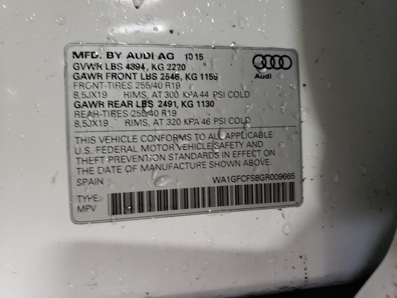 2016 Audi Q3 VIN WA1GFCFS8GR009665 Copart auction photo, front end damage thumbnail 13