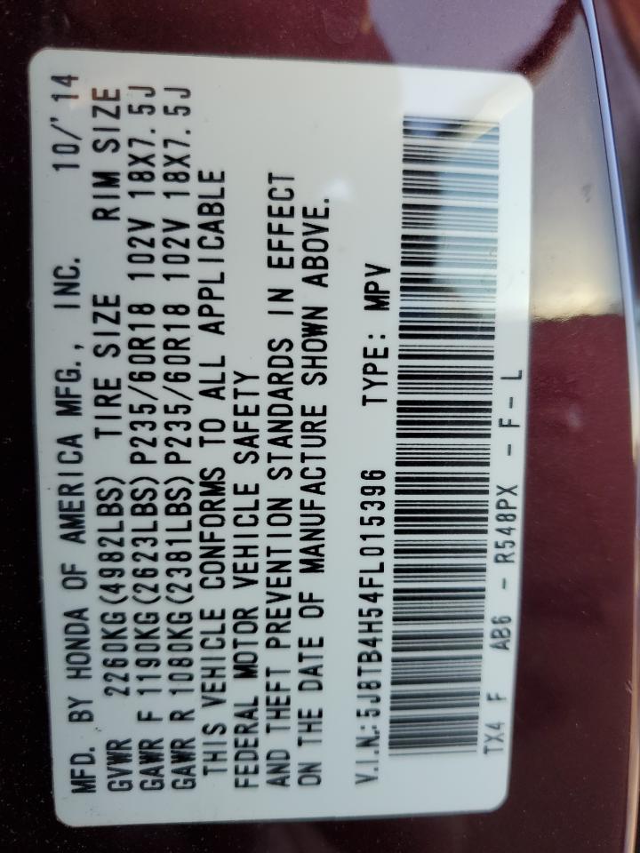 2015 Acura RDX VIN 5J8TB4H54FL015396 Copart auction photo, front end damage thumbnail 13
