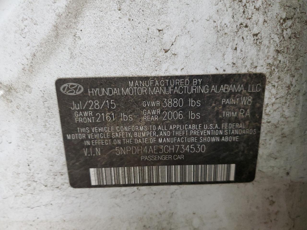 2016 Hyundai Elantra VIN 5NPDH4AE3GH734530 Copart auction photo, all over damage thumbnail 12