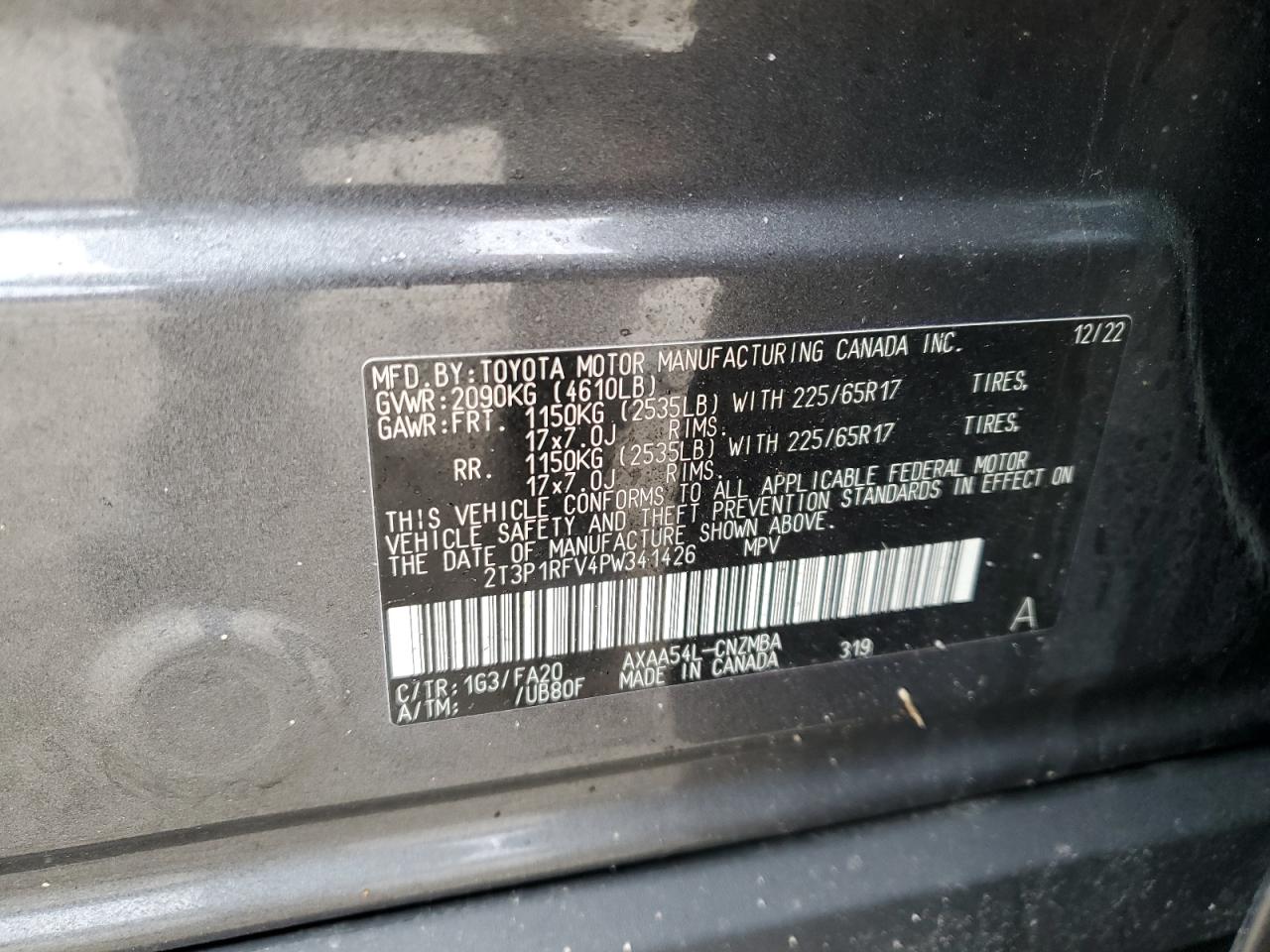 2023 Toyota RAV 4 VIN 2T3P1RFV4PW341426 Copart auction photo, front end / minor dent/scratches damage thumbnail 13