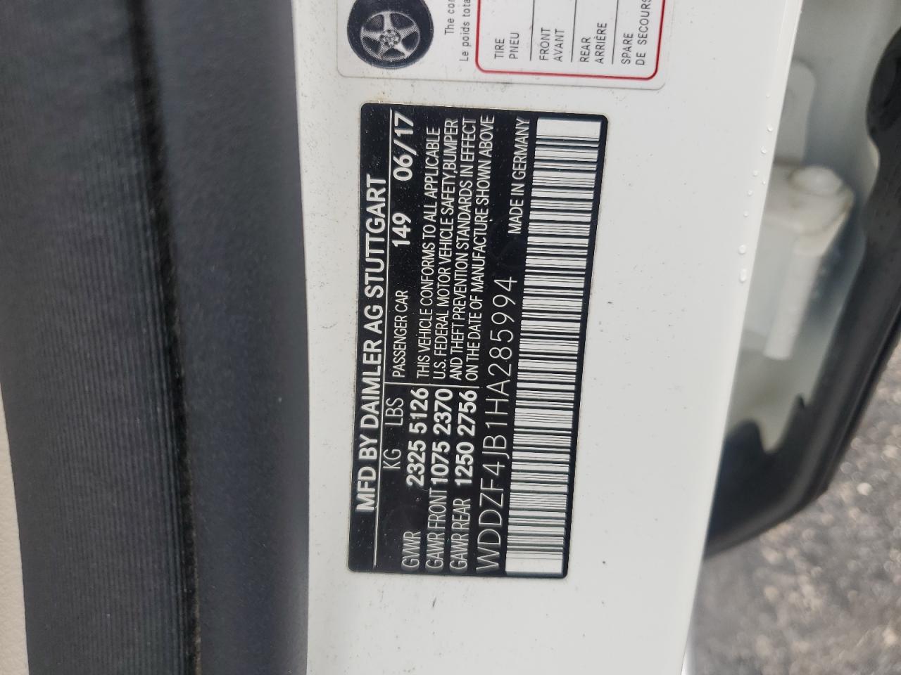 2017 Mercedes-Benz E-klasse VIN WDDZF4JB1HA285994 Copart auction photo, water/flood damage thumbnail 13