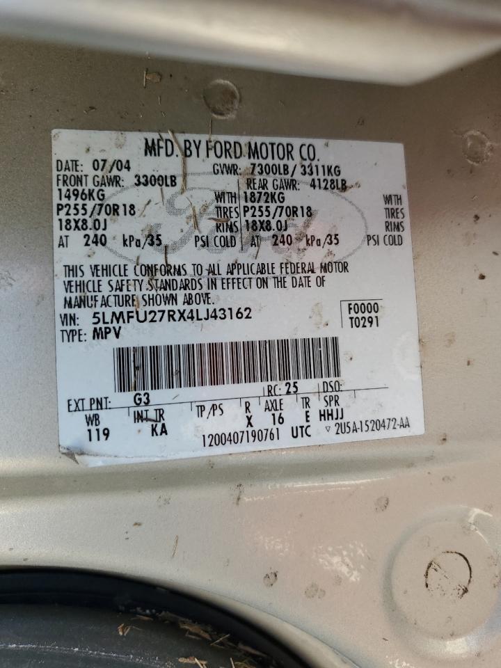 2004 Lincoln Navigator VIN 5LMFU27RX4LJ43162 Copart auction photo, water/flood damage thumbnail 14