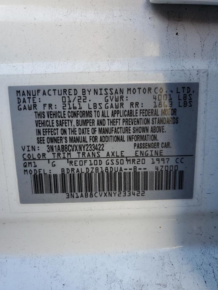 2022 Nissan Sentra VIN 3N1AB8CVXNY233422 Copart auction photo, front end damage thumbnail 12
