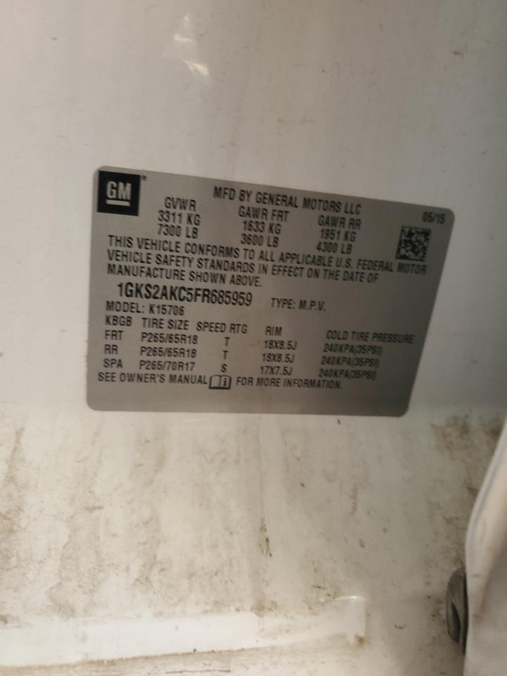 2015 GMC Yukon VIN 1GKS2AKC5FR685959 Copart auction photo, side damage thumbnail 14