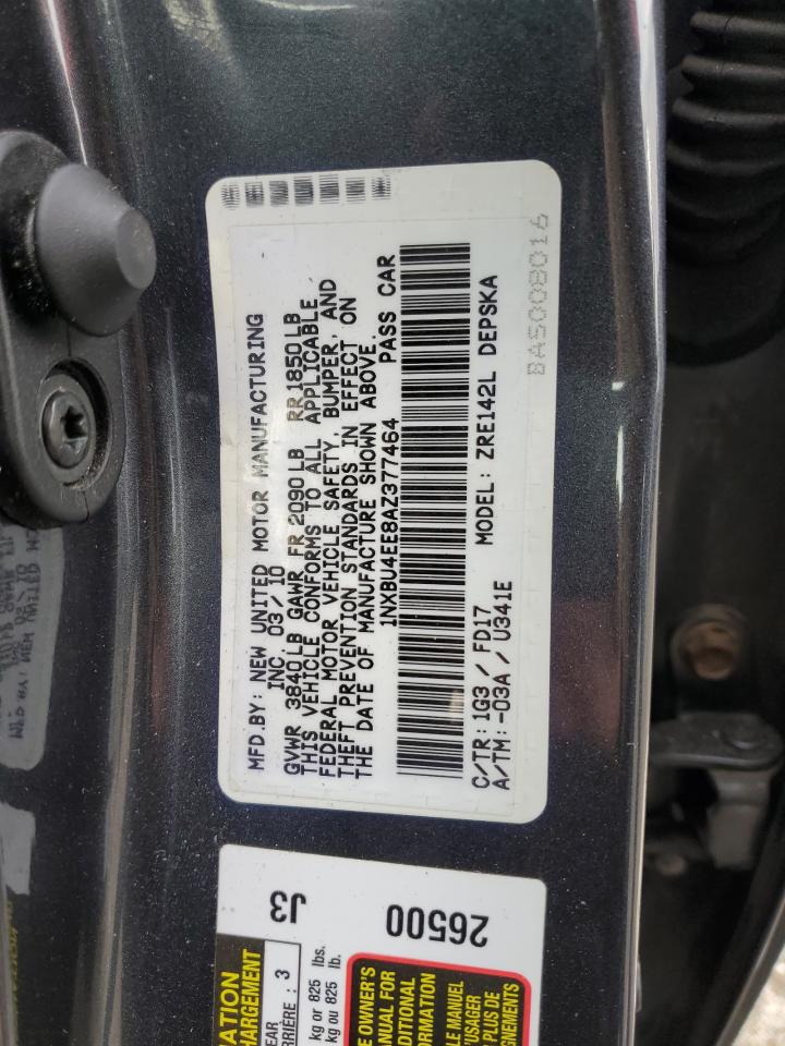 2010 Toyota Corolla VIN 1NXBU4EE8AZ377464 Copart auction photo, front end / side damage thumbnail 12