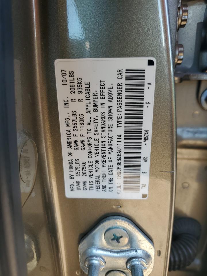 2008 Honda Accord VIN 1HGCP36848A011114 Copart auction photo, front end / frame damage damage thumbnail 12