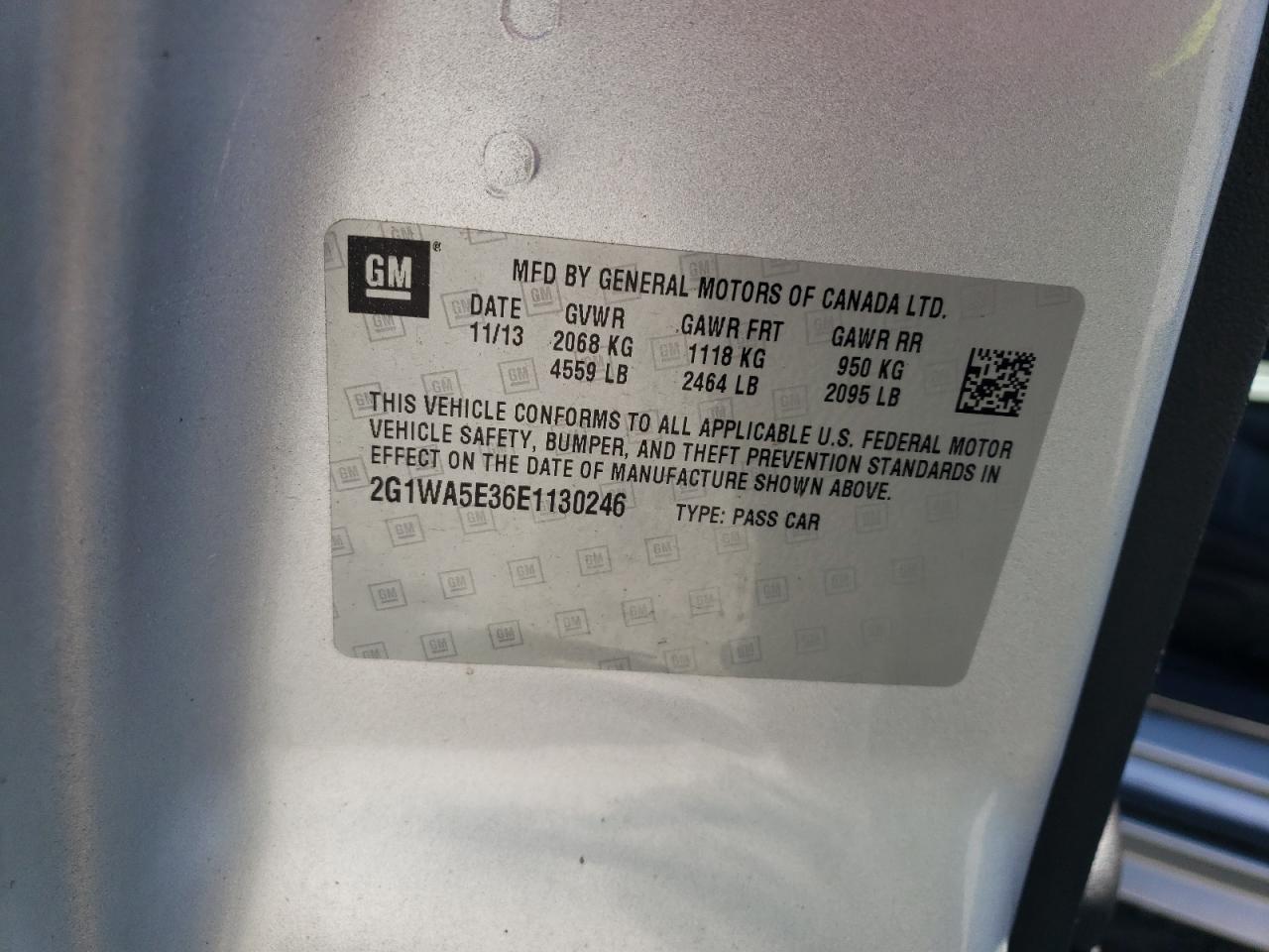 2014 Chevrolet Impala VIN 2G1WA5E36E1130246 Copart auction photo, front end / minor dent/scratches damage thumbnail 12