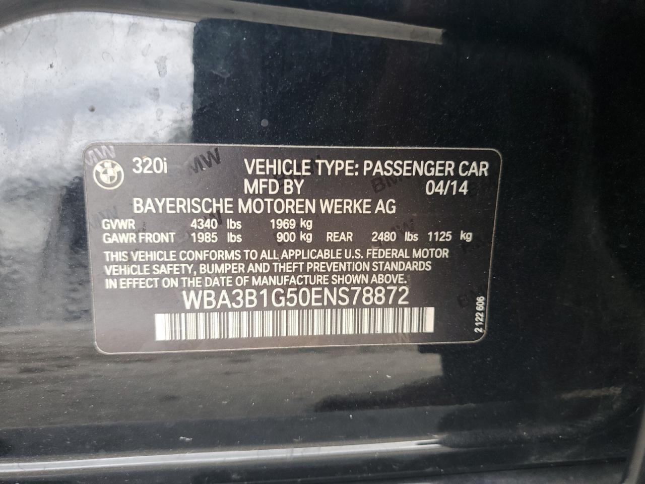 2014 BMW 3er VIN WBA3B1G50ENS78872 Copart auction photo, side damage thumbnail 14