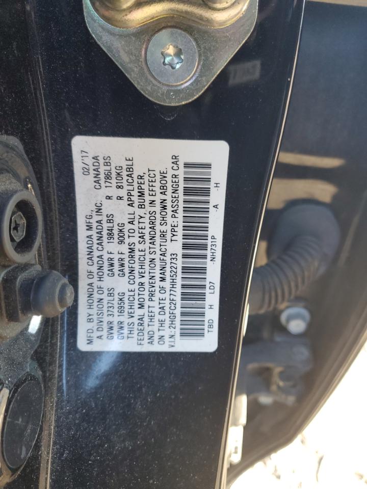 2017 Honda Civic VIN 2HGFC2F77HH522733 Copart auction photo, rear end damage thumbnail 12