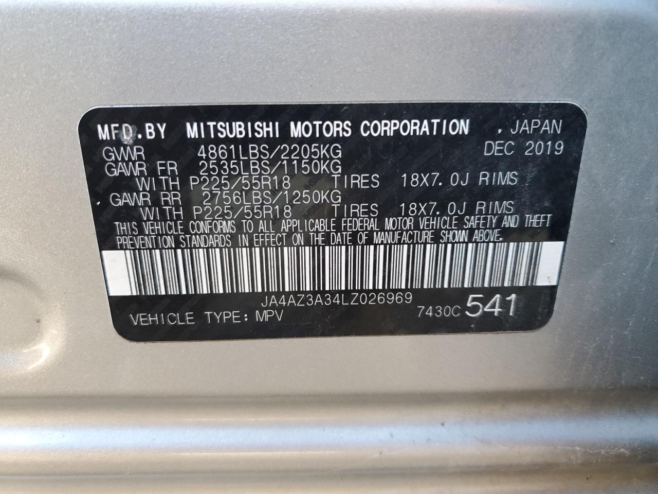 2020 Mitsubishi Outlander VIN JA4AZ3A34LZ026969 Copart auction photo, normal wear damage thumbnail 14