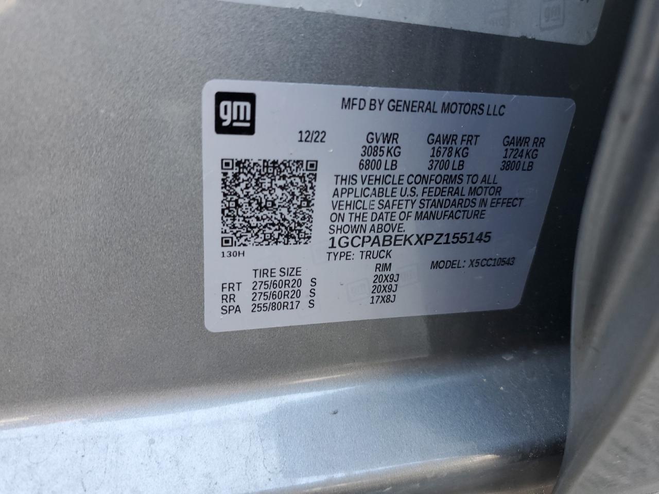 2023 Chevrolet Silverado VIN 1GCPABEKXPZ155145 Copart auction photo, rollover damage thumbnail 12