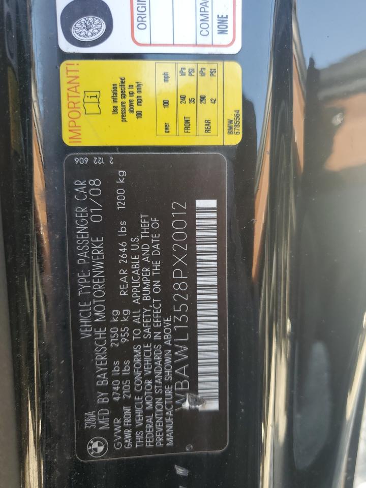 2008 BMW 3er VIN WBAWL13528PX20012 Copart auction photo, front end damage thumbnail 12