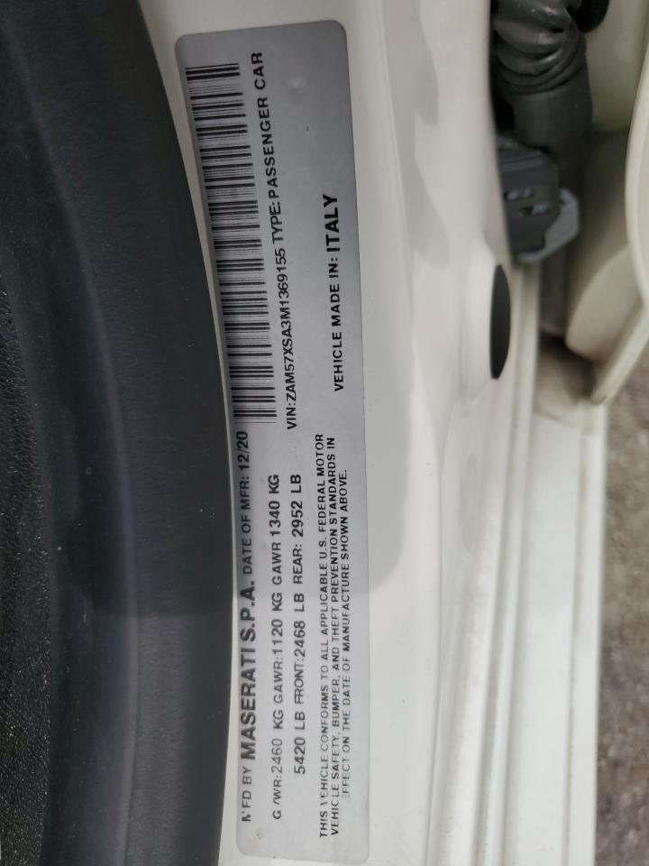2021 Maserati Ghibli VIN ZAM57XSA3M1369155 Copart auction photo, front end damage thumbnail 14