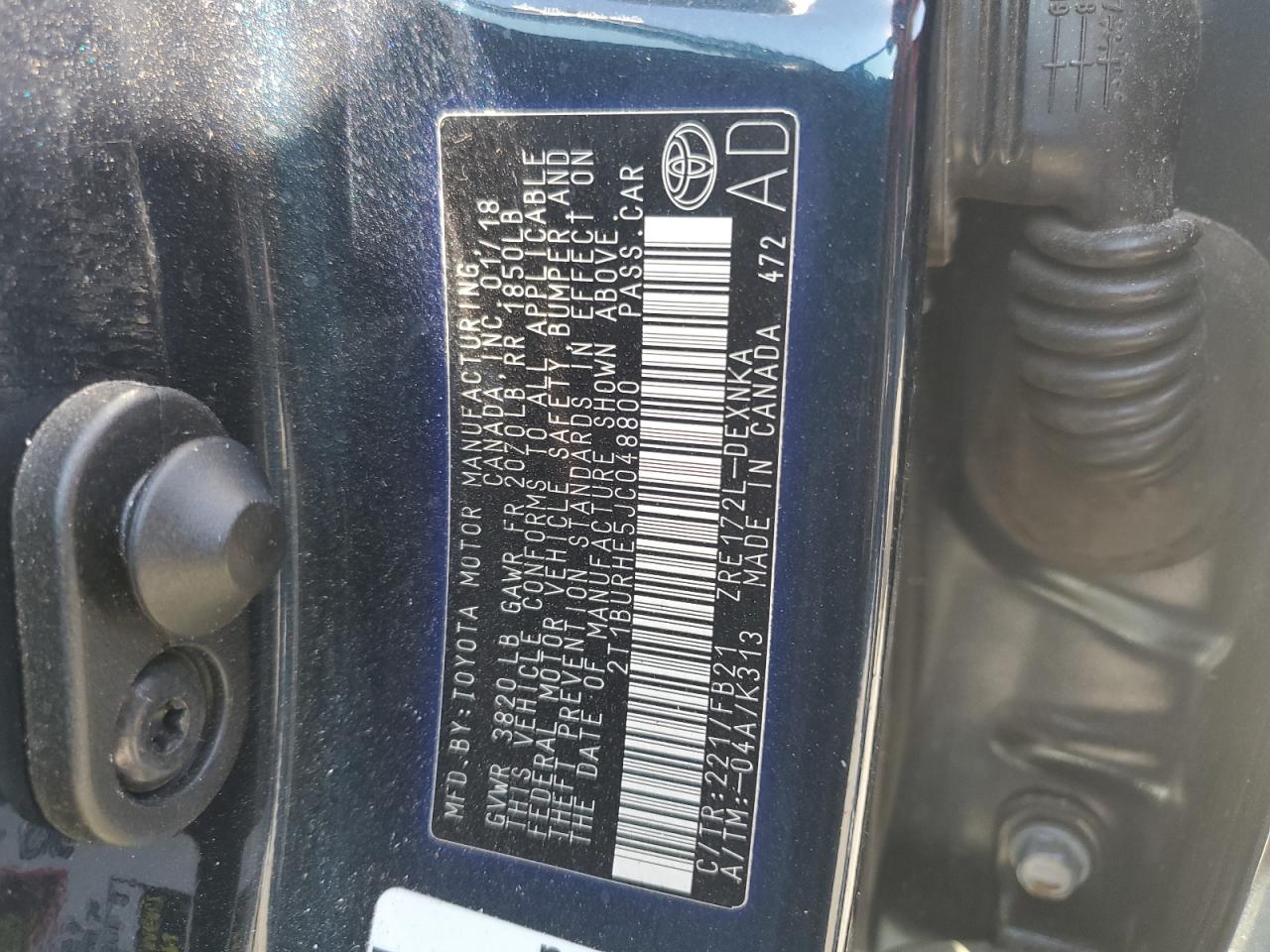2018 Toyota Corolla VIN 2T1BURHE5JC048800 Copart auction photo, top/roof / rear end damage thumbnail 12