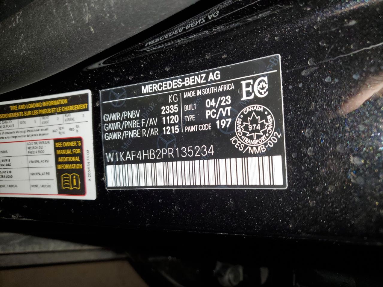 2023 Mercedes-Benz C-klasse VIN W1KAF4HB2PR135234 Copart auction photo, water/flood / mechanical damage thumbnail 12