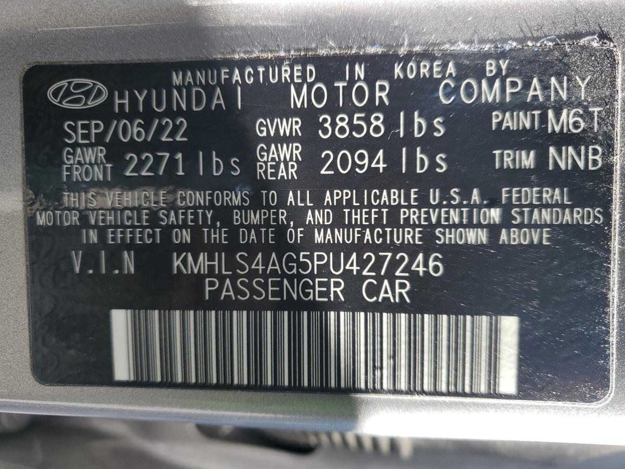 2023 Hyundai Elantra VIN KMHLS4AG5PU427246 Copart auction photo, all over damage thumbnail 13