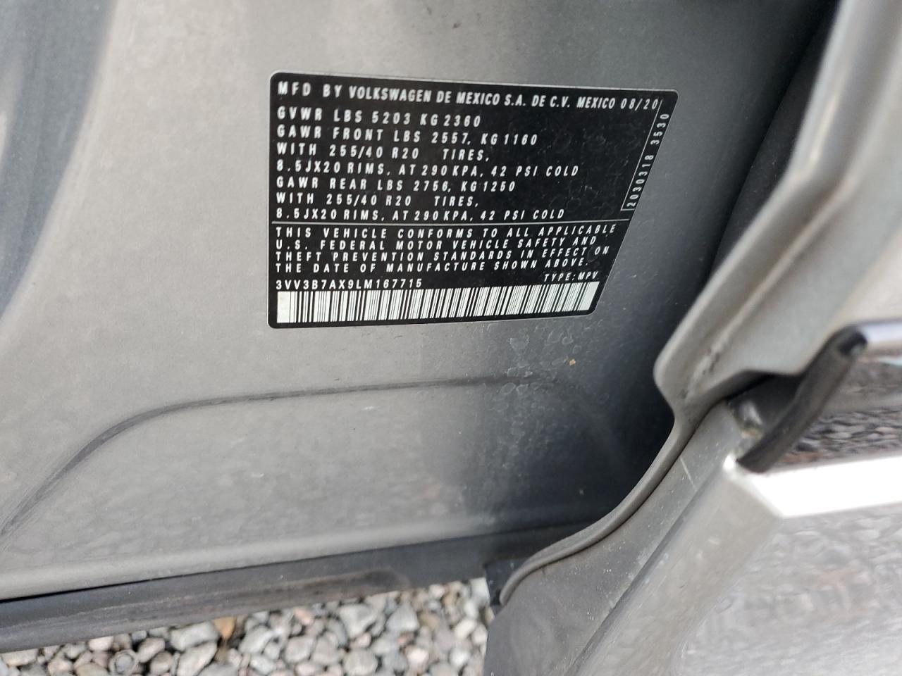 2020 Volkswagen Tiguan VIN 3VV3B7AX9LM167715 Copart auction photo, water/flood damage thumbnail 14