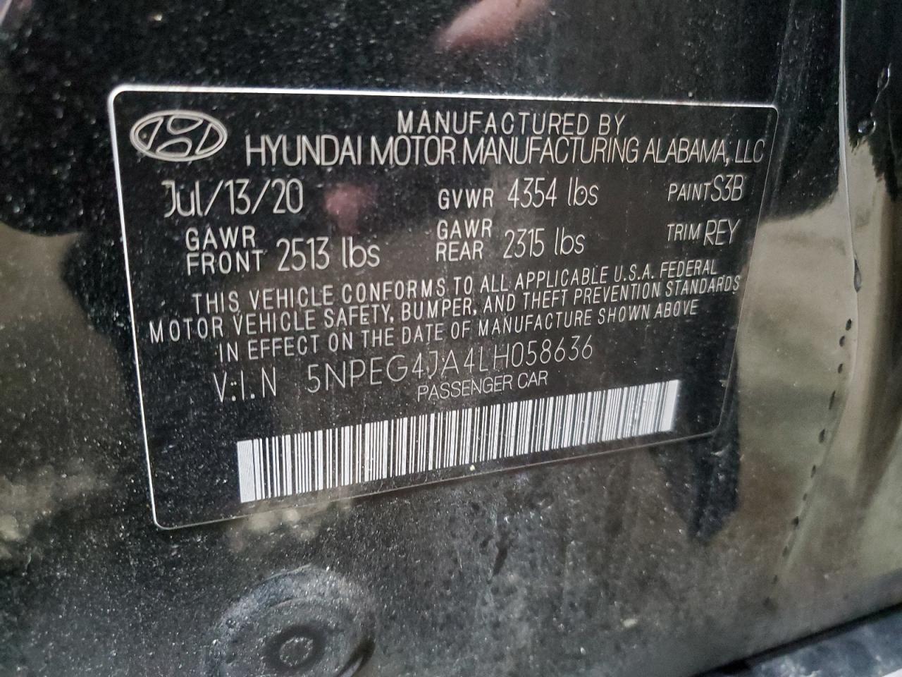 2020 Hyundai Sonata VIN 5NPEG4JA4LH058636 Copart auction photo, front end damage thumbnail 15