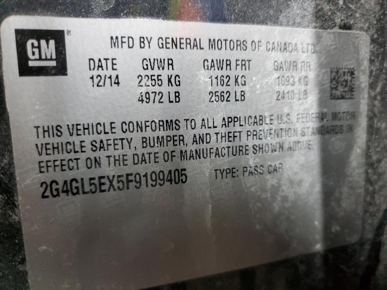 2015 Buick Regal VIN 2G4GL5EX5F9199405 Copart auction photo, side / minor dent/scratches damage thumbnail 12
