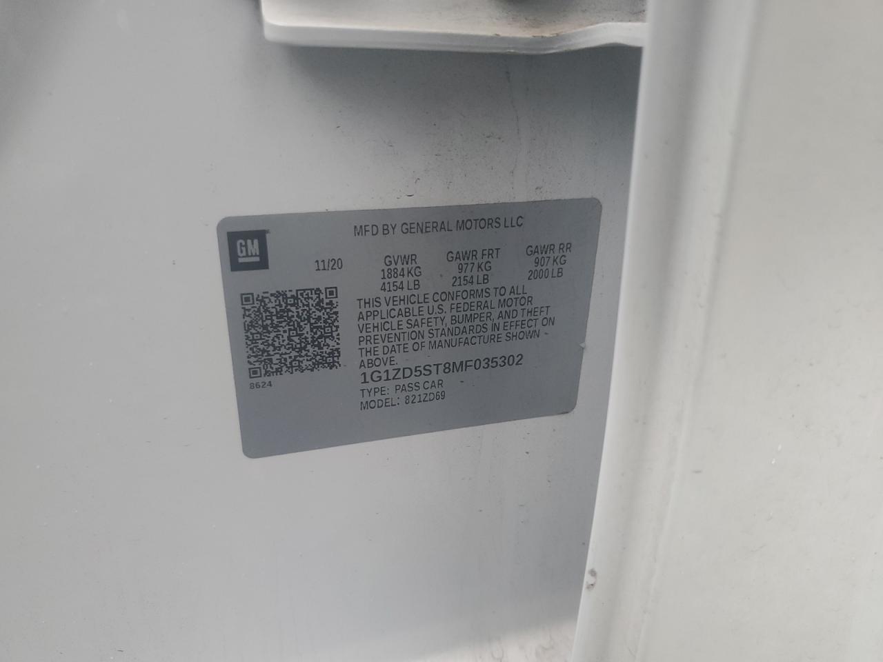 2021 Chevrolet Malibu VIN 1G1ZD5ST8MF035302 Copart auction photo, all over damage thumbnail 12