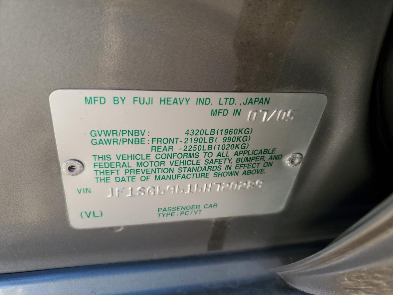 2006 Subaru Forester VIN JF1SG69616H720289 Copart auction photo, front end damage thumbnail 14
