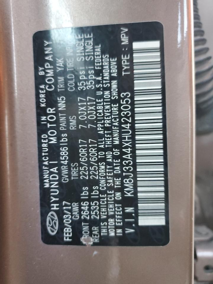 2017 Hyundai Tucson VIN KM8J33A4XHU423053 Copart auction photo, vandalism damage thumbnail 13