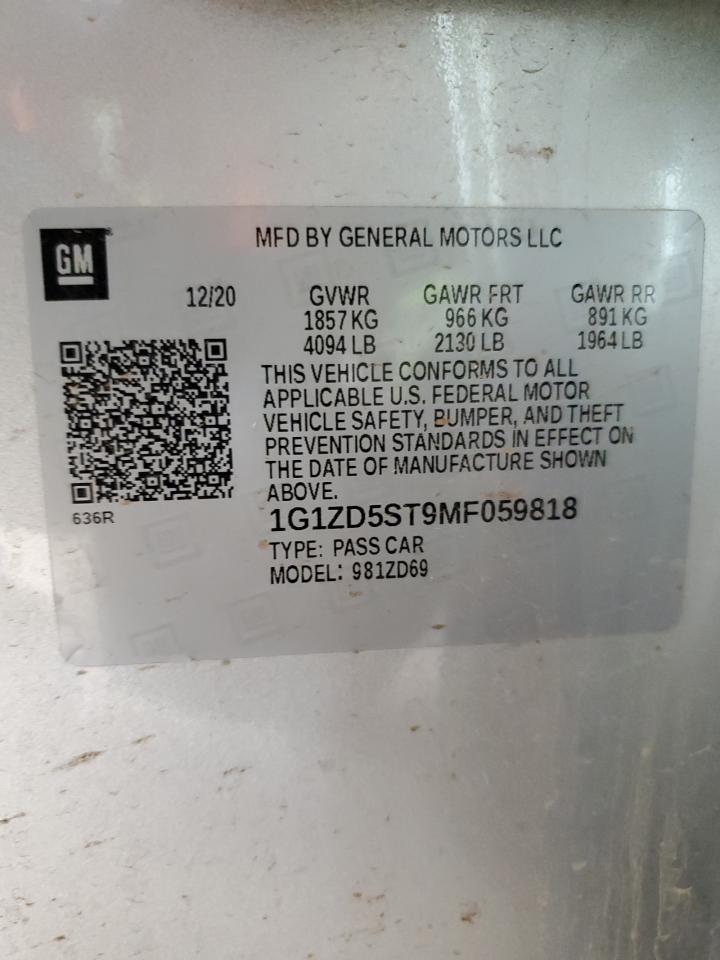 2021 Chevrolet Malibu VIN 1G1ZD5ST9MF059818 Copart auction photo, undercarriage / all over damage thumbnail 13