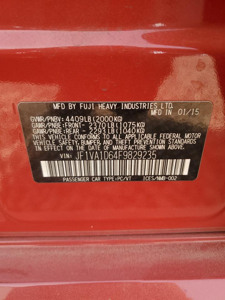 2015 Subaru WRX VIN JF1VA1D64F9829235 Copart auction photo, rear end damage thumbnail 12
