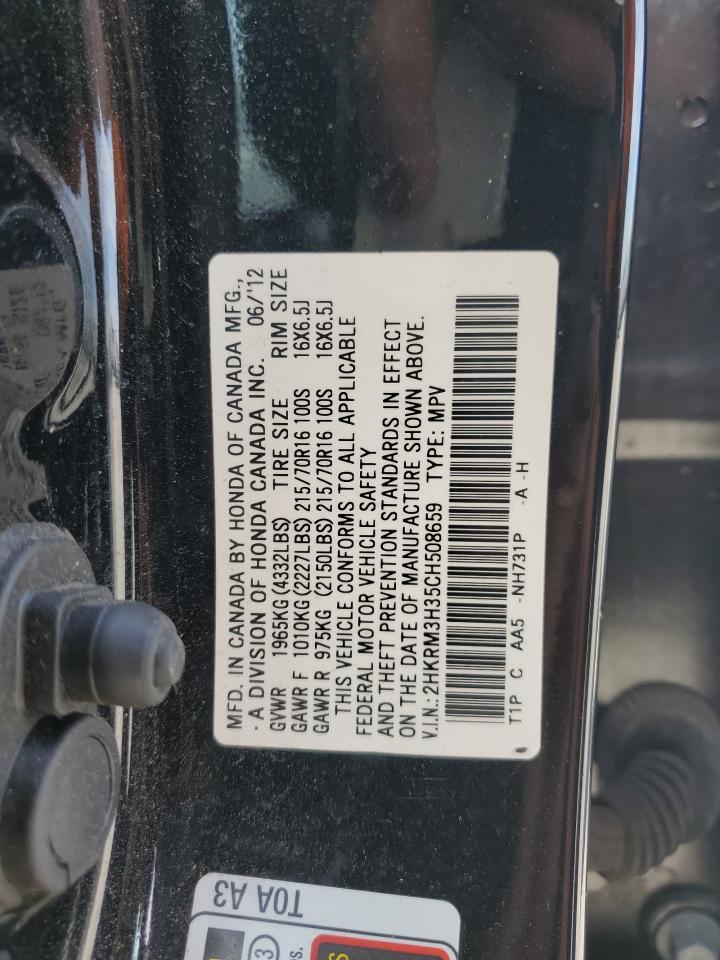 2012 Honda CR-V VIN 2HKRM3H35CH508659 Copart auction photo, rear end / side damage thumbnail 15
