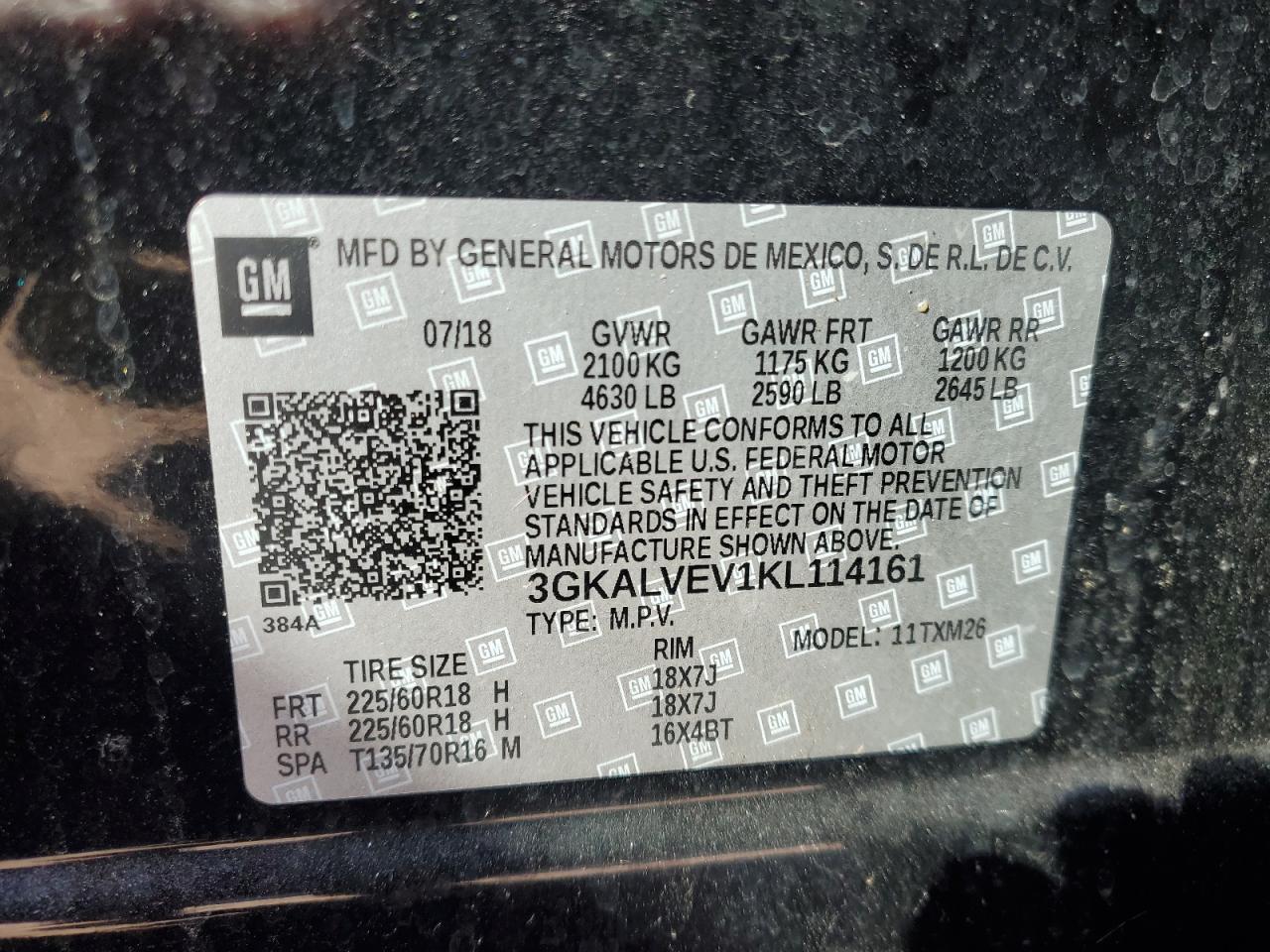 2019 GMC Terrain VIN 3GKALVEV1KL114161 Copart auction photo, all over damage thumbnail 13