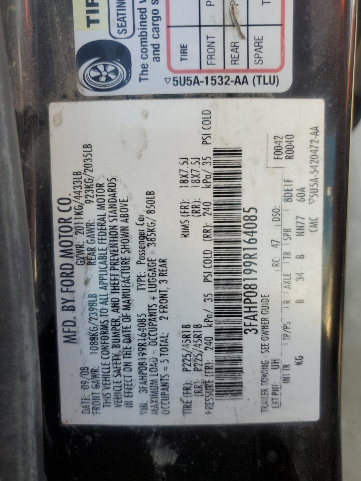 2009 Ford Fusion VIN 3FAHP08199R164085 Copart auction photo, rear end / side damage thumbnail 14