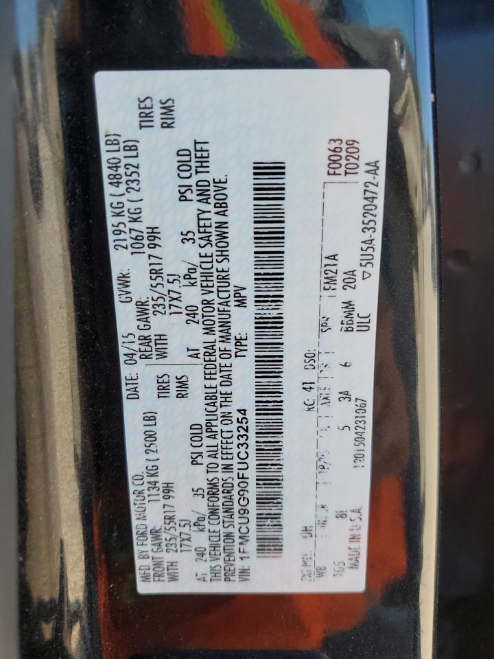 2015 Ford Escape VIN 1FMCU9G90FUC33254 Copart auction photo, front end / minor dent/scratches damage thumbnail 16