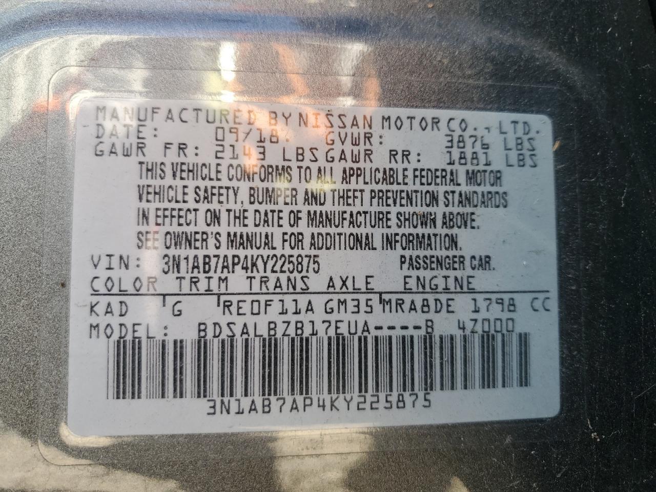 2019 Nissan Sentra VIN 3N1AB7AP4KY225875 Copart auction photo, rear end / front end damage thumbnail 12