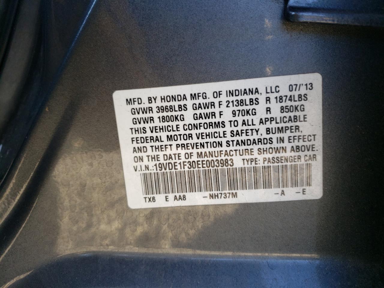 2014 Acura ILX VIN 19VDE1F30EE003983 Copart auction photo, front end / rear end damage thumbnail 12