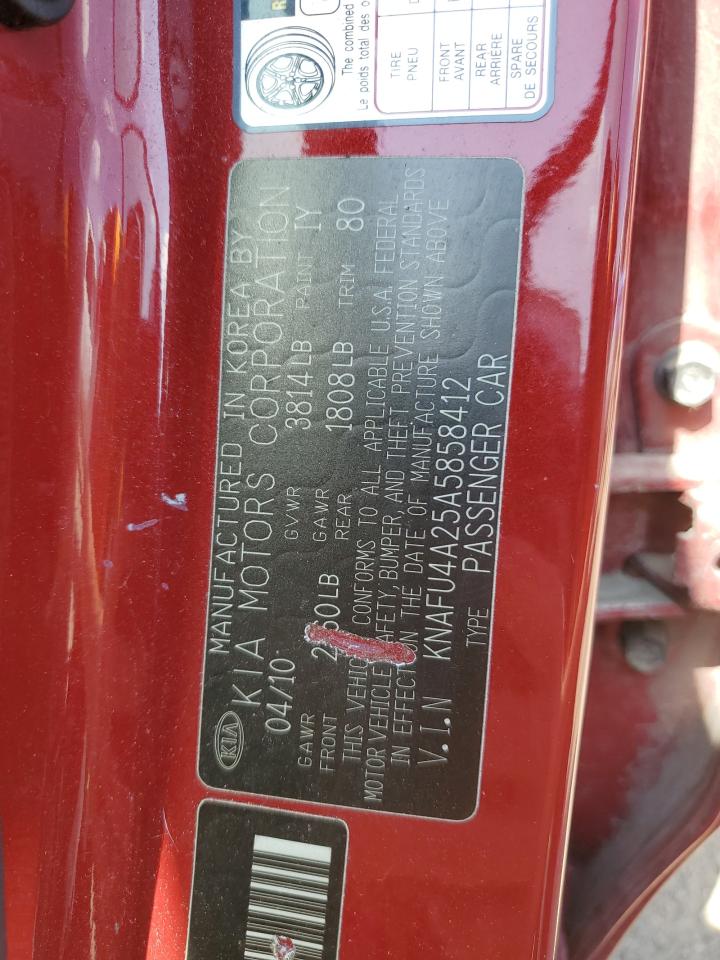 2010 KIA Forte VIN KNAFU4A25A5858412 Copart auction photo, front end / side damage thumbnail 12