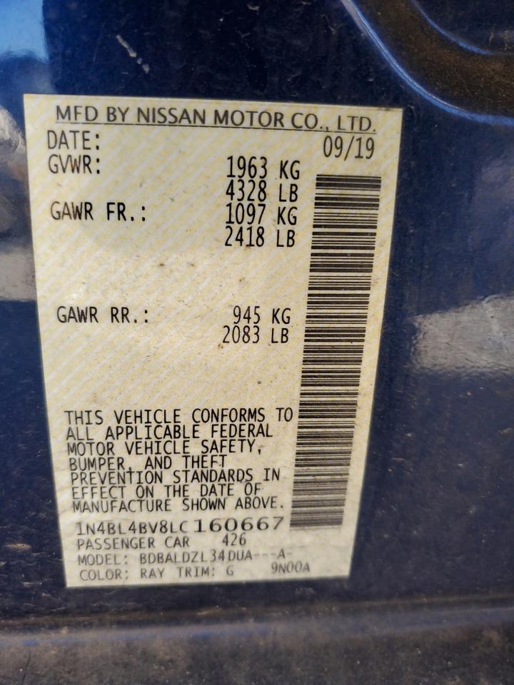 2020 Nissan Altima VIN 1N4BL4BV8LC160667 Copart auction photo, all over damage thumbnail 12