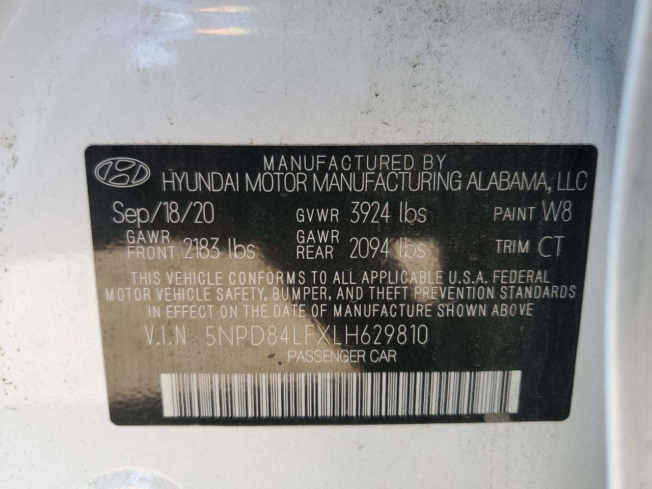 2020 Hyundai Elantra VIN 5NPD84LFXLH629810 Copart auction photo, rear end damage thumbnail 15