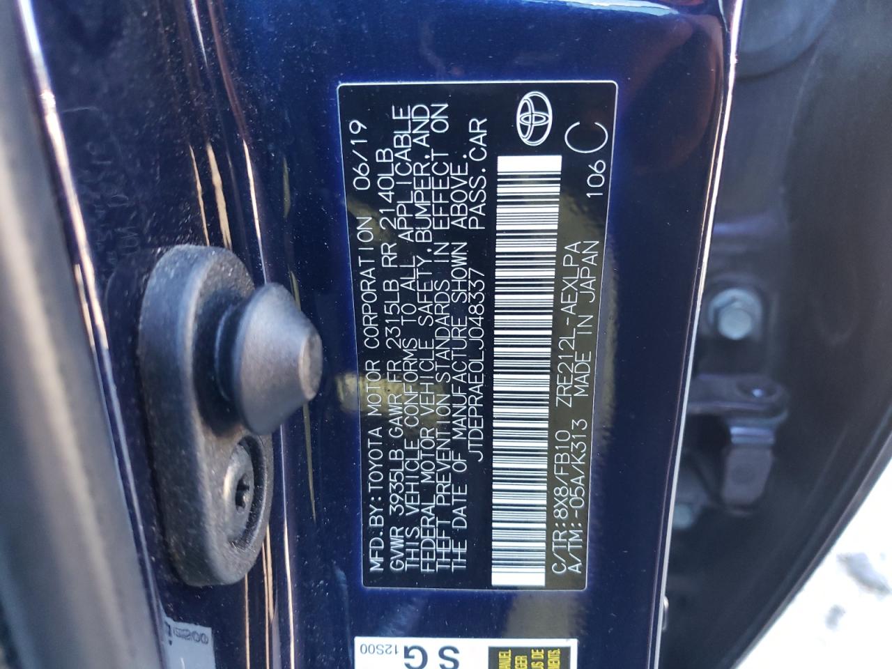 2020 Toyota Corolla VIN JTDEPRAE0LJ048337 Copart auction photo, all over damage thumbnail 14