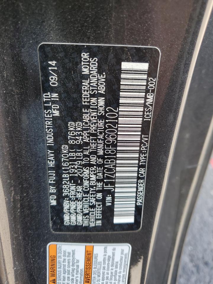 2015 Subaru BRZ VIN JF1ZCAB18F9602102 Copart auction photo, front end / side damage thumbnail 14