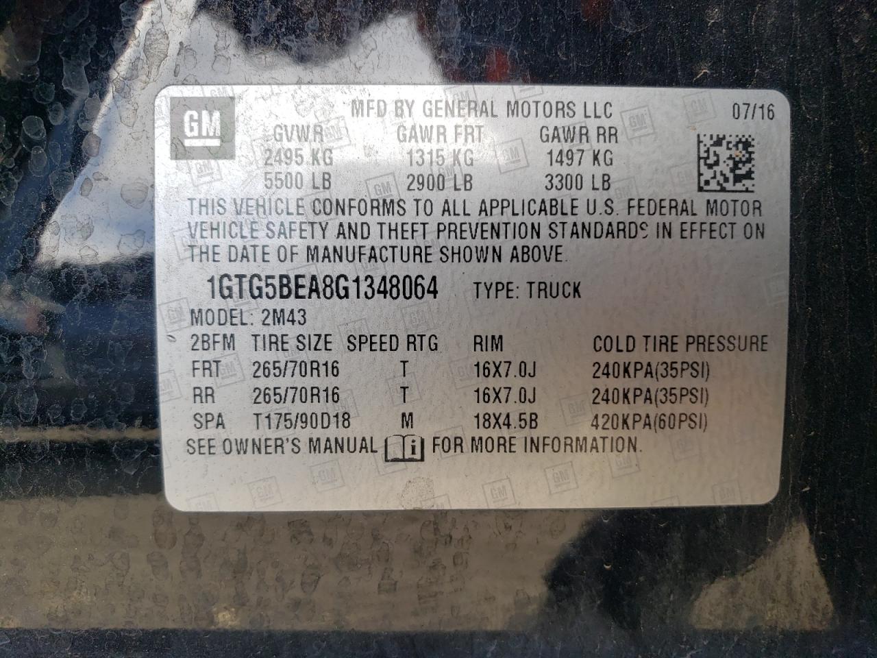 2016 GMC Canyon VIN 1GTG5BEA8G1348064 Copart auction photo, front end damage thumbnail 12
