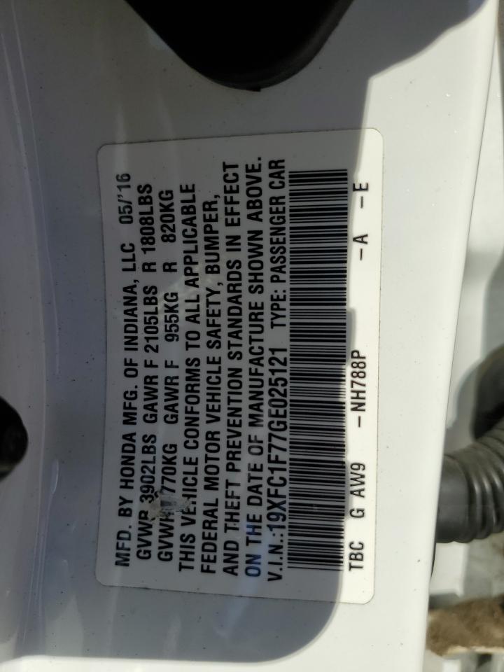 2016 Honda Civic VIN 19XFC1F77GE025121 Copart auction photo, rear end damage thumbnail 12