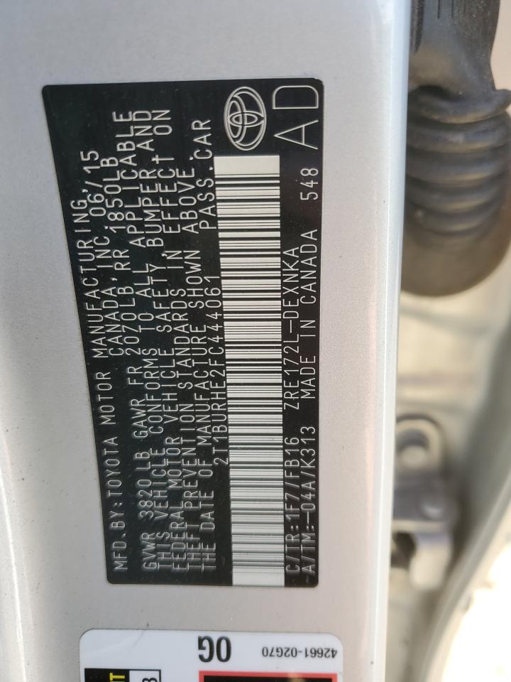 2015 Toyota Corolla VIN 2T1BURHE2FC444061 Copart auction photo, all over / side damage thumbnail 13