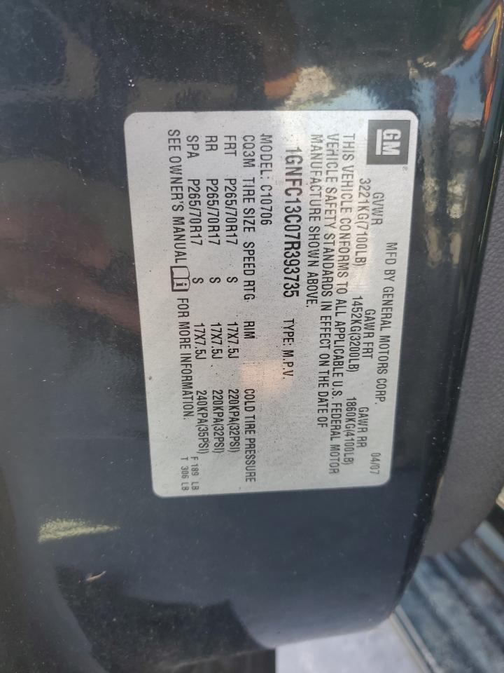 2007 Chevrolet Tahoe VIN 1GNFC13C07R393735 Copart auction photo, all over damage thumbnail 14