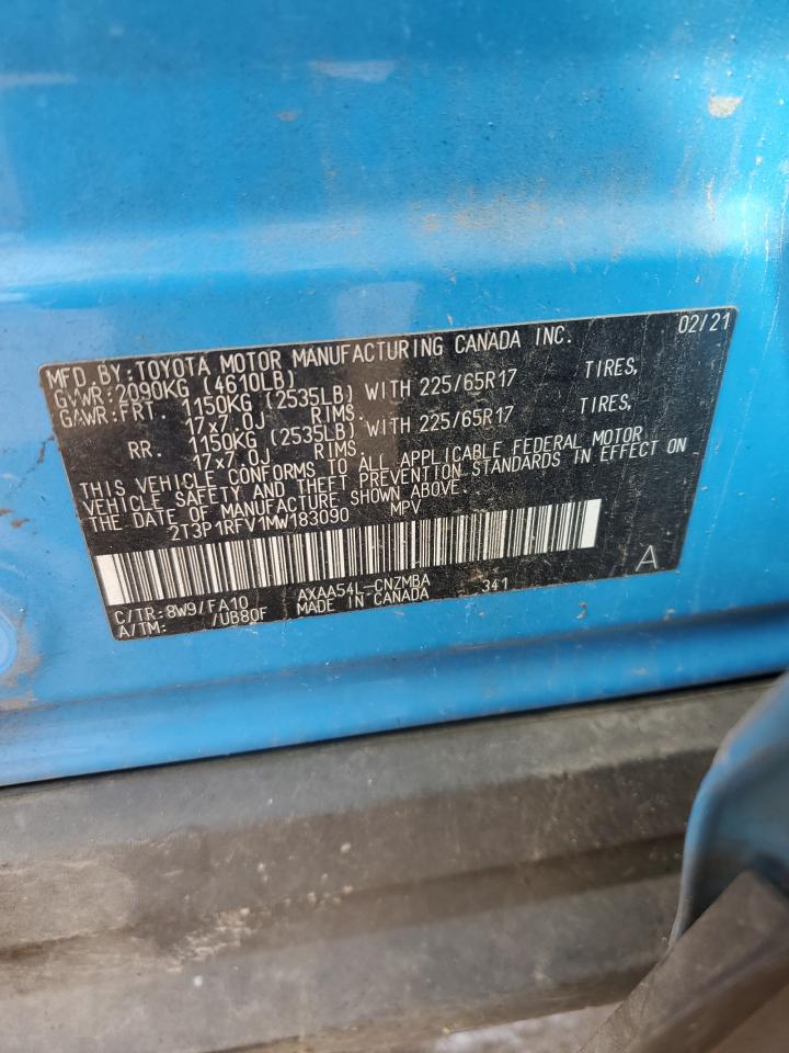 2021 Toyota RAV 4 VIN 2T3P1RFV1MW183090 Copart auction photo, front end / side damage thumbnail 15