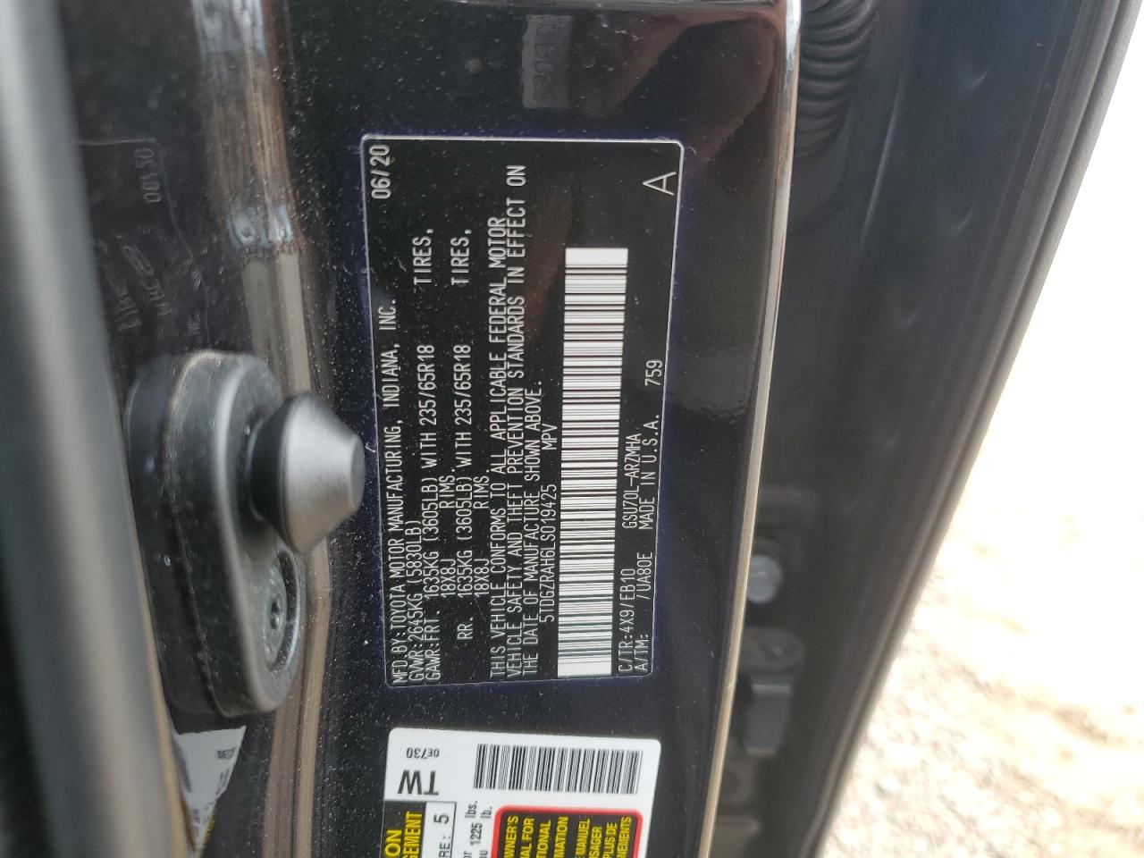 2020 Toyota Highlander VIN 5TDGZRAH6LS019425 Copart auction photo, front end damage thumbnail 15