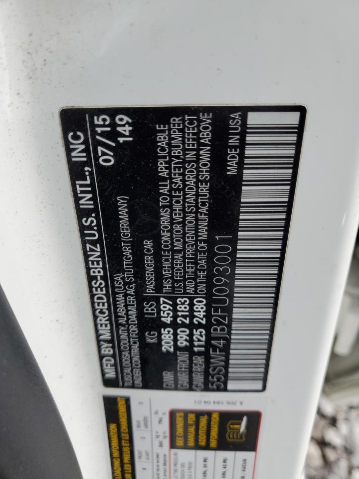 2015 Mercedes-Benz C-klasse VIN 55SWF4JB2FU093001 Copart auction photo, front end damage thumbnail 12