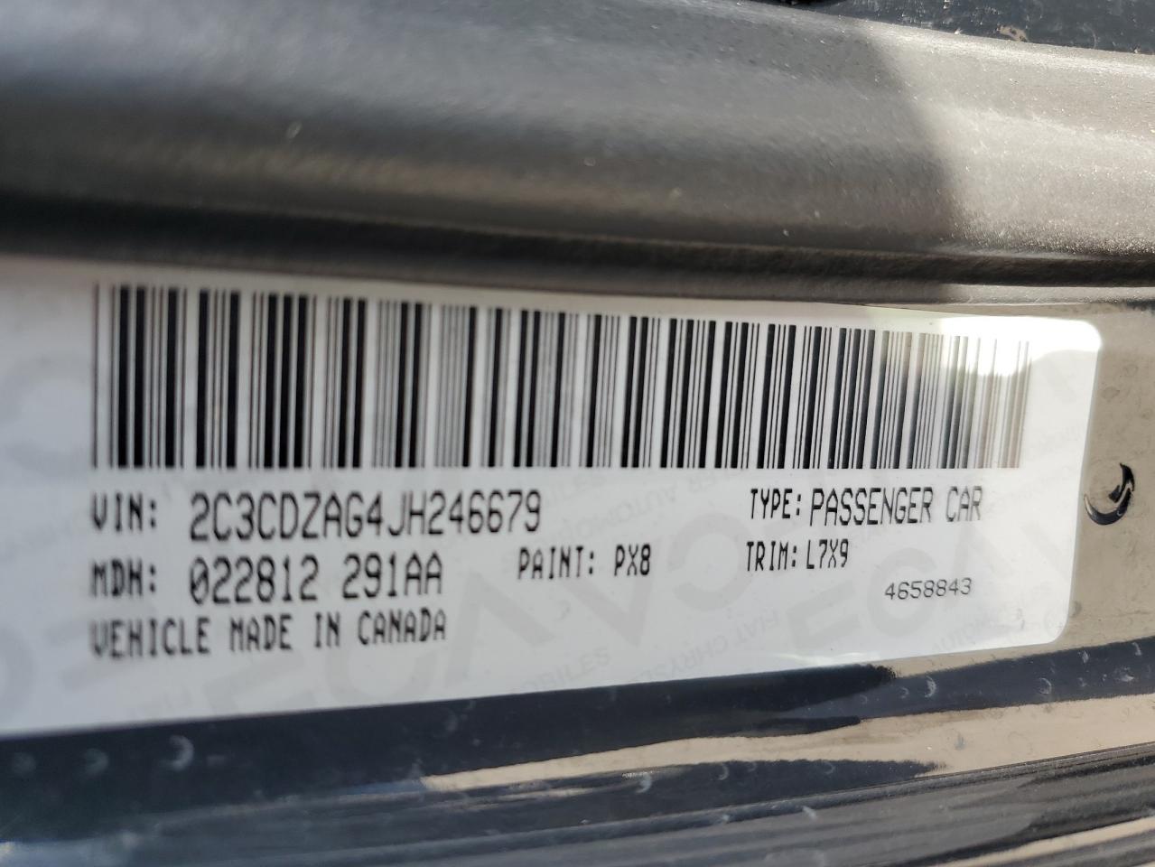 2018 Dodge Challenger VIN 2C3CDZAG4JH246679 Copart auction photo, all over damage thumbnail 12