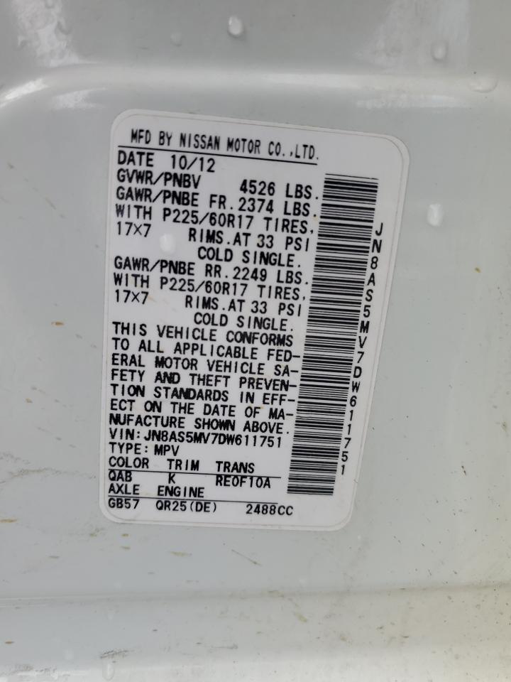 2013 Nissan Rogue VIN JN8AS5MV7DW611751 Copart auction photo, front end damage thumbnail 14