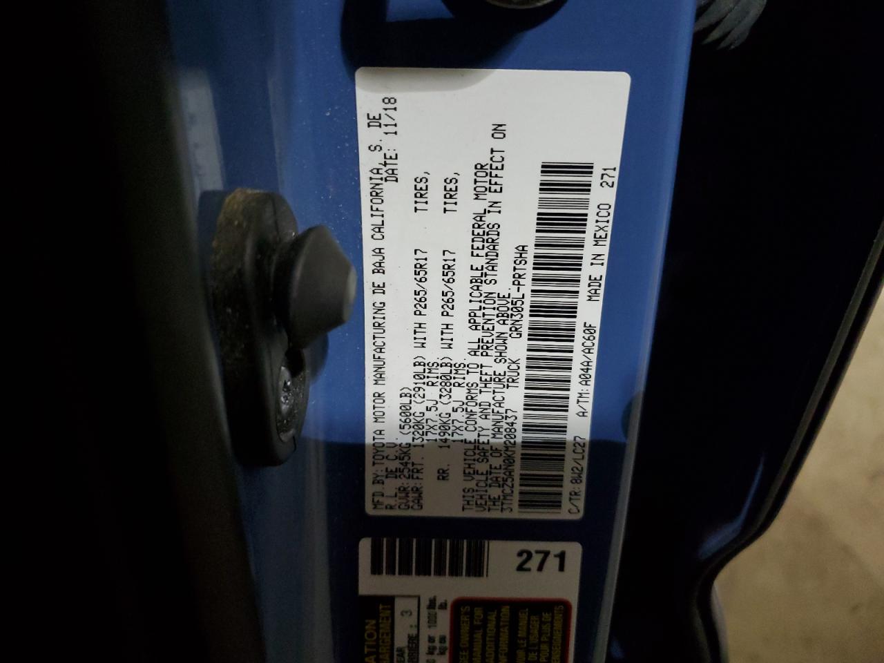 2019 Toyota Tacoma VIN 3TMCZ5AN0KM208437 Copart auction photo, front end / stripped damage thumbnail 13